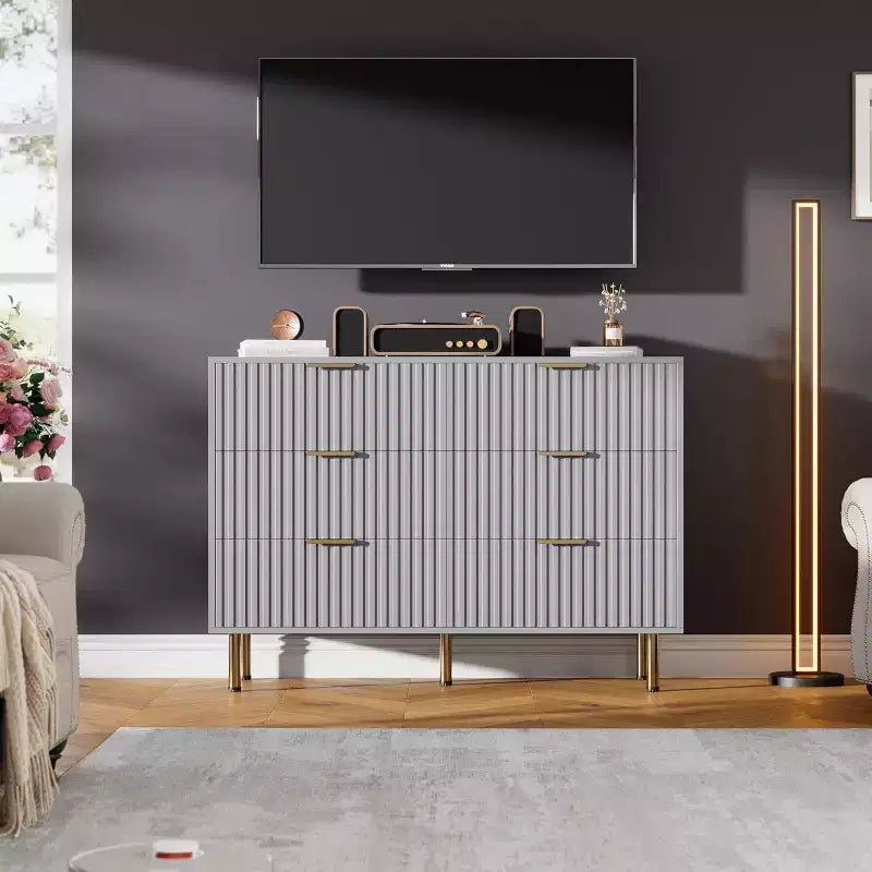 Fluted Drawer Storage Dresser, Chest with Ample Deep Drawers and Wide Top, Dresser for Bedroom