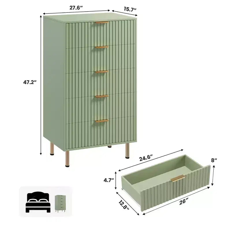 Fluted Drawer Storage Dresser, Chest with Ample Deep Drawers and Wide Top, Dresser for Bedroom