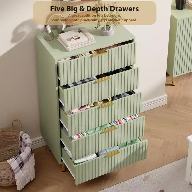 Fluted Drawer Storage Dresser, Chest with Ample Deep Drawers and Wide Top, Dresser for Bedroom