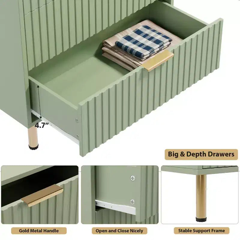 Fluted Drawer Storage Dresser, Chest with Ample Deep Drawers and Wide Top, Dresser for Bedroom