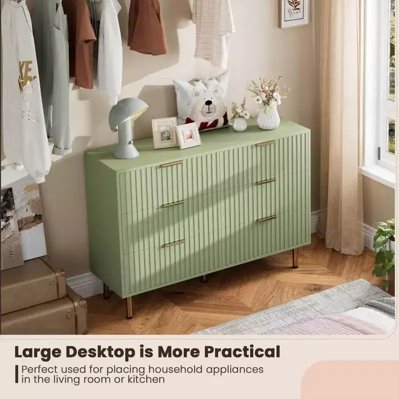 Fluted Drawer Storage Dresser, Chest with Ample Deep Drawers and Wide Top, Dresser for Bedroom