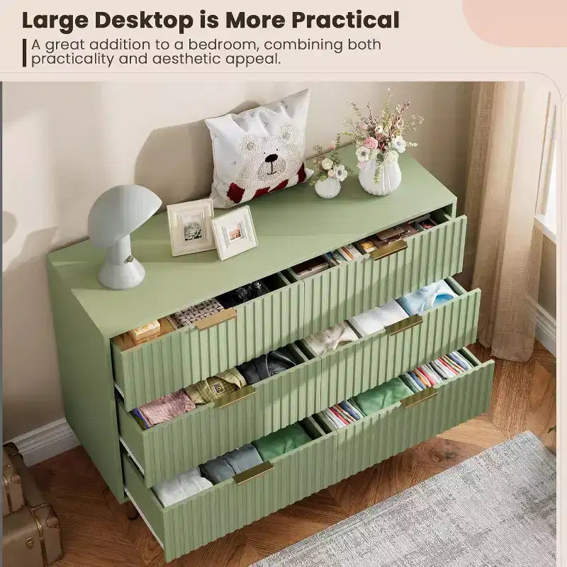 Fluted Drawer Storage Dresser, Chest with Ample Deep Drawers and Wide Top, Dresser for Bedroom