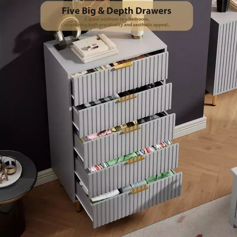 Fluted Drawer Storage Dresser, Chest with Ample Deep Drawers and Wide Top, Dresser for Bedroom