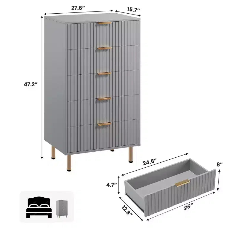 Fluted Drawer Storage Dresser, Chest with Ample Deep Drawers and Wide Top, Dresser for Bedroom