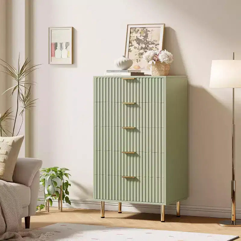 Fluted Drawer Storage Dresser, Chest with Ample Deep Drawers and Wide Top, Dresser for Bedroom