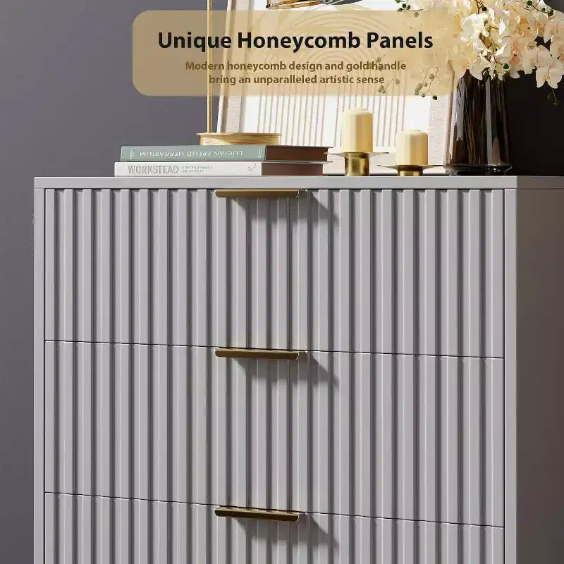 Fluted Drawer Storage Dresser, Chest with Ample Deep Drawers and Wide Top, Dresser for Bedroom