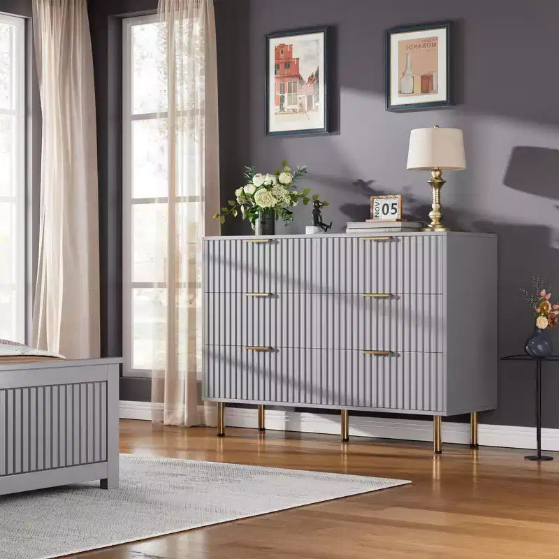 Fluted Drawer Storage Dresser, Chest with Ample Deep Drawers and Wide Top, Dresser for Bedroom