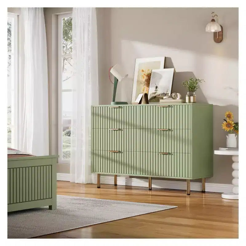 Fluted Drawer Storage Dresser, Chest with Ample Deep Drawers and Wide Top, Dresser for Bedroom