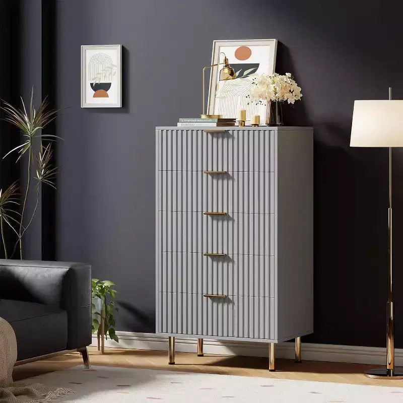 Fluted Drawer Storage Dresser, Chest with Ample Deep Drawers and Wide Top, Dresser for Bedroom