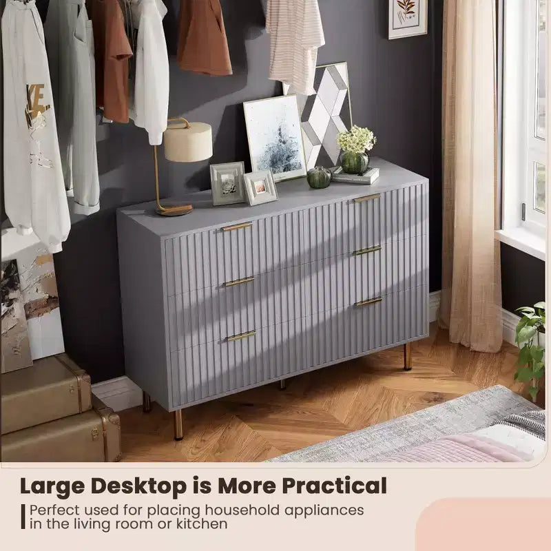 Fluted Drawer Storage Dresser, Chest with Ample Deep Drawers and Wide Top, Dresser for Bedroom
