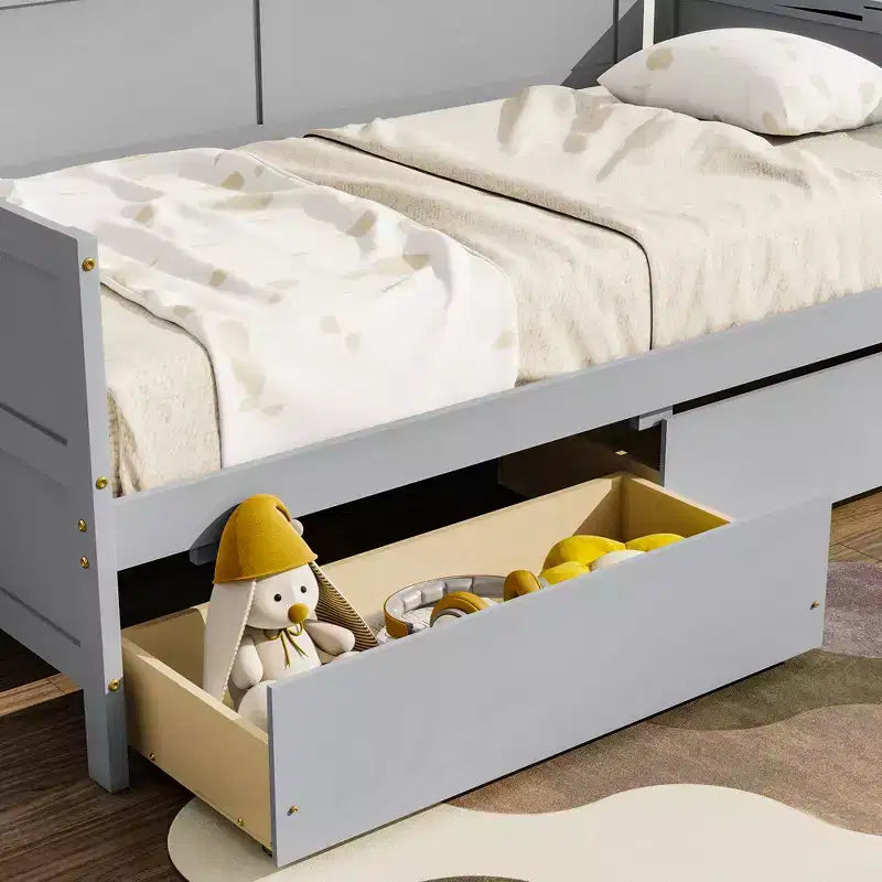 MATEERTY Twin Size Pine Wood with Storage Drawers Gray