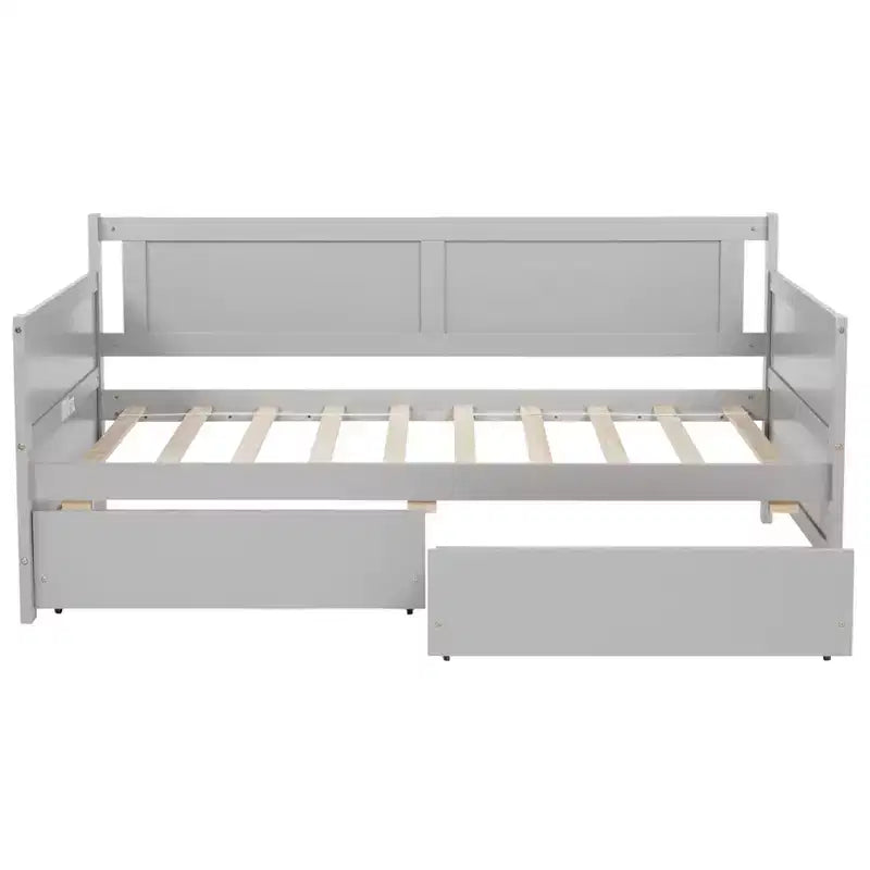 MATEERTY Twin Size Pine Wood with Storage Drawers Gray