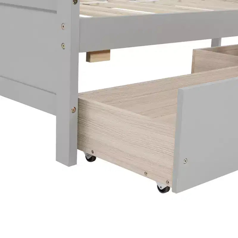 MATEERTY Twin Size Pine Wood with Storage Drawers Gray