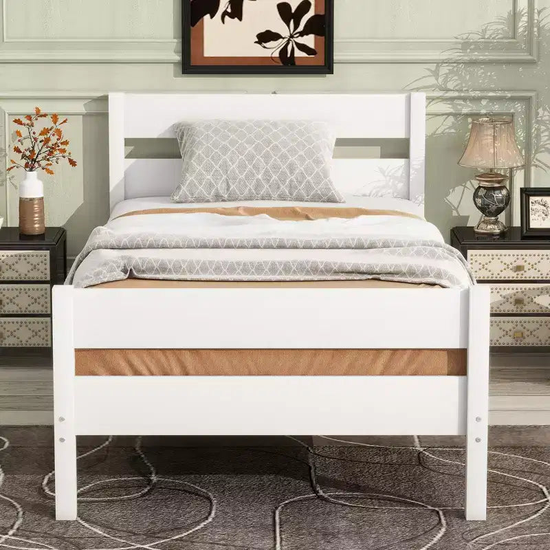 MATEERTY Twin Bed with Headboard White