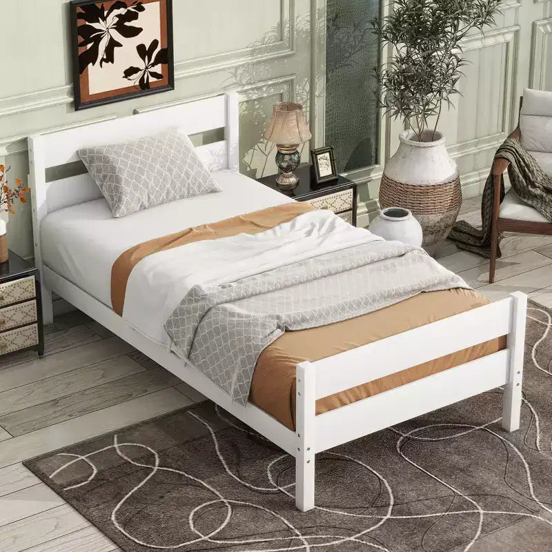 MATEERTY Twin Bed with Headboard White