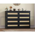 TROPOW Rattan Dresser for Bedroom, Modern 8 Drawer Wooden Dresser Chest, Wide Wood Beside Table for Closet, Nursery, Living Room and Entryway