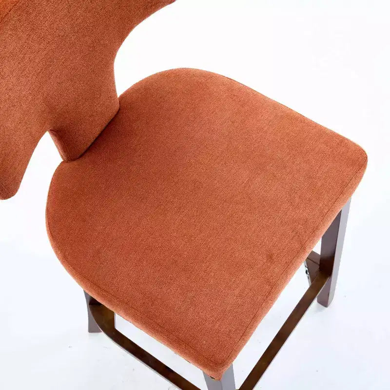 Okak Modern Counter Bar Stools Height Dining Chairs Set of 2, Curved Linen Upholstered Back with Copper Nailheads & Solid Hardwood Frame