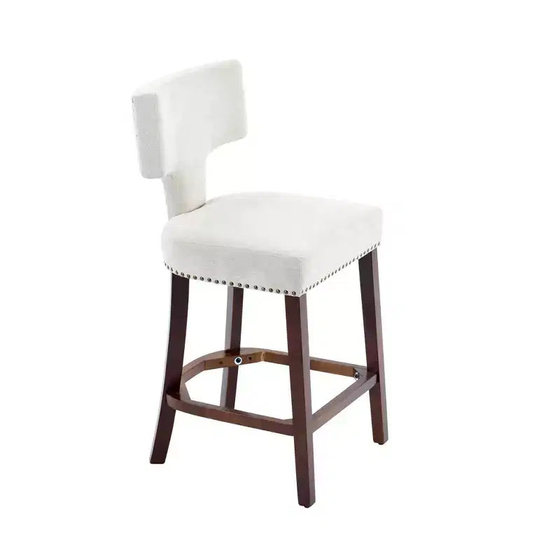 Okak Modern Counter Bar Stools Height Dining Chairs Set of 2, Curved Linen Upholstered Back with Copper Nailheads & Solid Hardwood Frame
