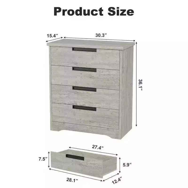Acekool 4-Drawer Dresser - Modern Gray Storage with Sleek Design