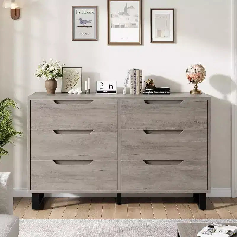 DobleePy 47.2 Ash Grey 6-Drawer Dresser, Freestanding Vertical Storage Cabinet for Bedroom, Closet, Living Room, Entryway