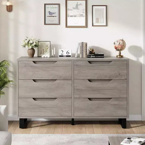 DobleePy 47.2 Ash Grey 6-Drawer Dresser, Freestanding Vertical Storage Cabinet for Bedroom, Closet, Living Room, Entryway