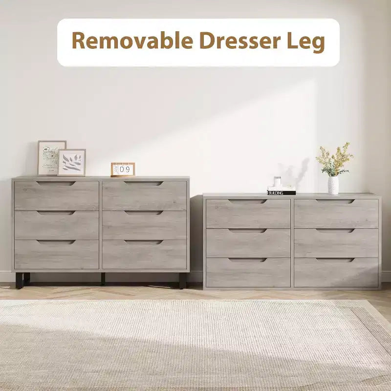 DobleePy 47.2 Ash Grey 6-Drawer Dresser, Freestanding Vertical Storage Cabinet for Bedroom, Closet, Living Room, Entryway