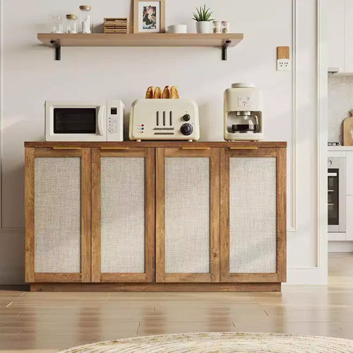 Hommpa 55 4-Door Rattan Buffet Sideboard Cabinet Multipurpose Dining Room Organizer