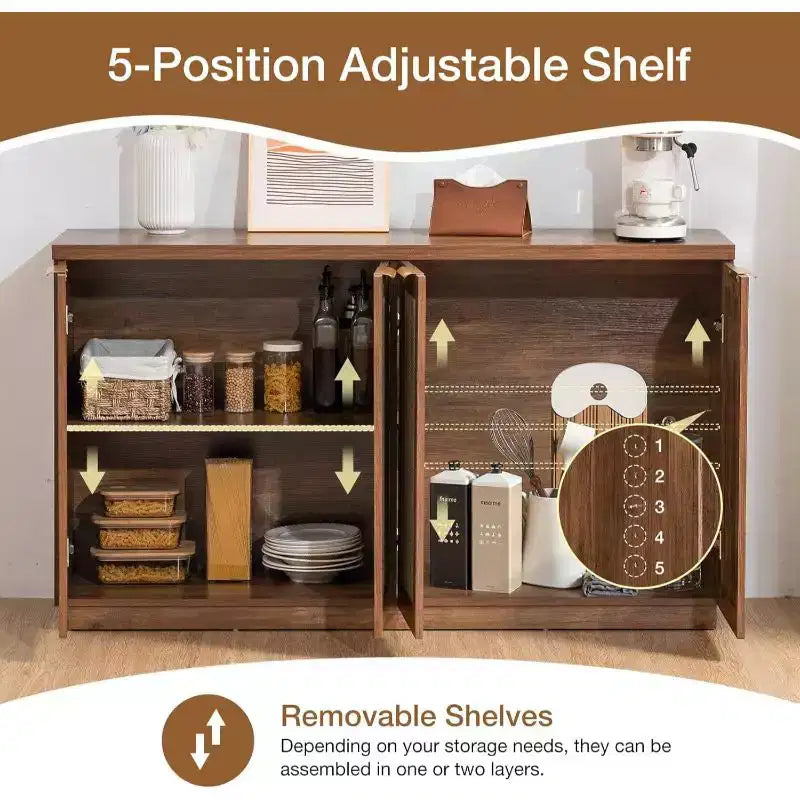 Hommpa 55 4-Door Rattan Buffet Sideboard Cabinet Multipurpose Dining Room Organizer