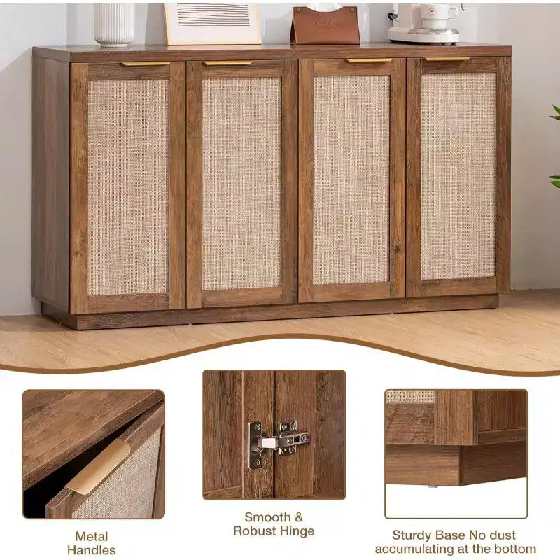 Hommpa 55 4-Door Rattan Buffet Sideboard Cabinet Multipurpose Dining Room Organizer
