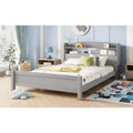 MAYEERTY Full Pine Wood Bed with Bookcase Headboard, Safety Guardrails Gray