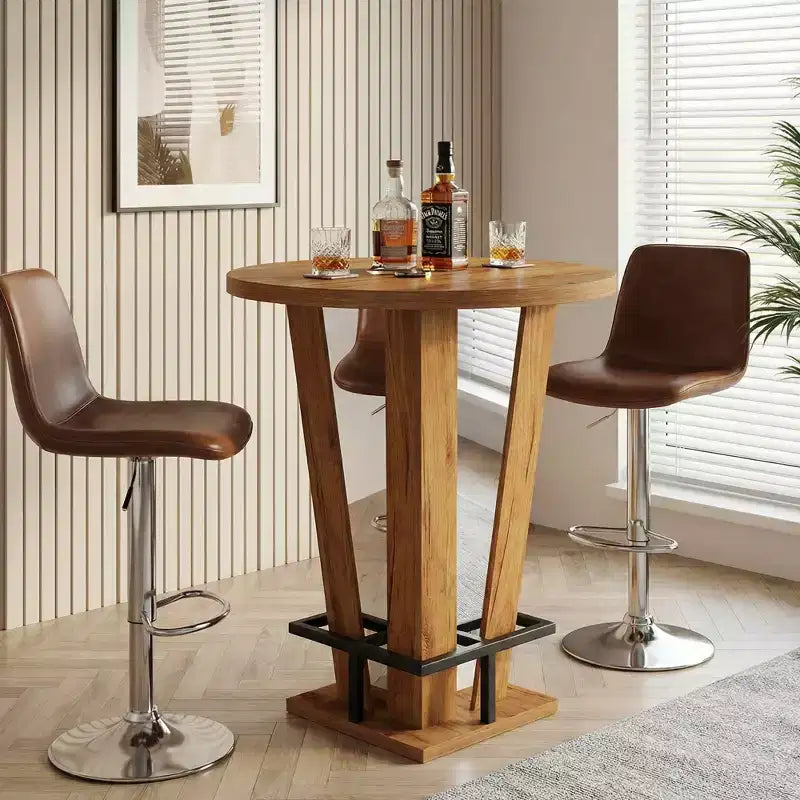 MAYEERTY 31.5 Round Minimalist Bar Table, MDF Top with Acrylic Base & Metal Footrest, 39.37 Height Bistro Table for Small Spaces