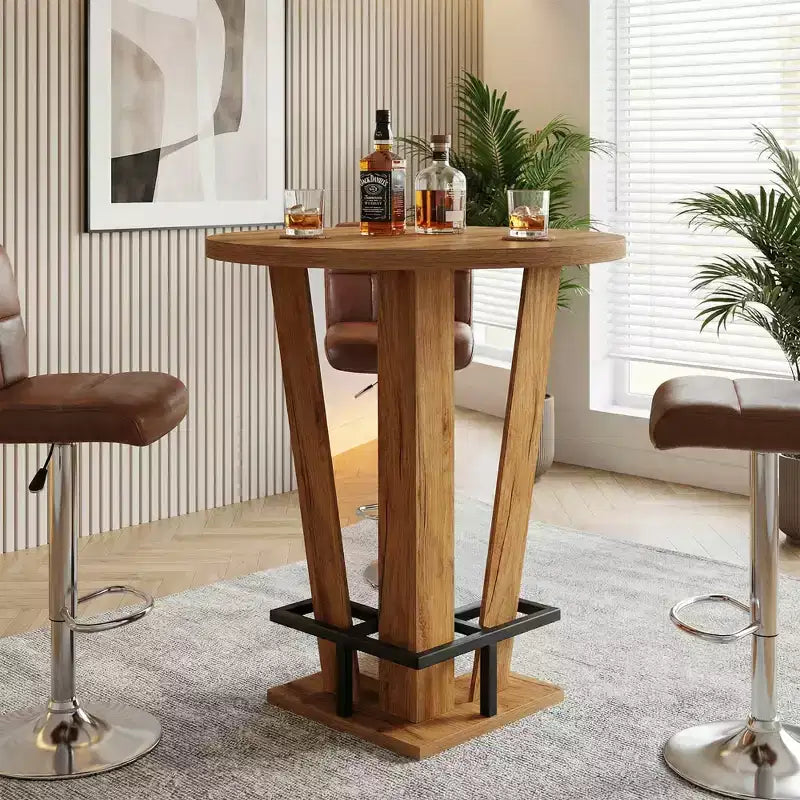 MAYEERTY 31.5 Round Minimalist Bar Table, MDF Top with Acrylic Base & Metal Footrest, 39.37 Height Bistro Table for Small Spaces