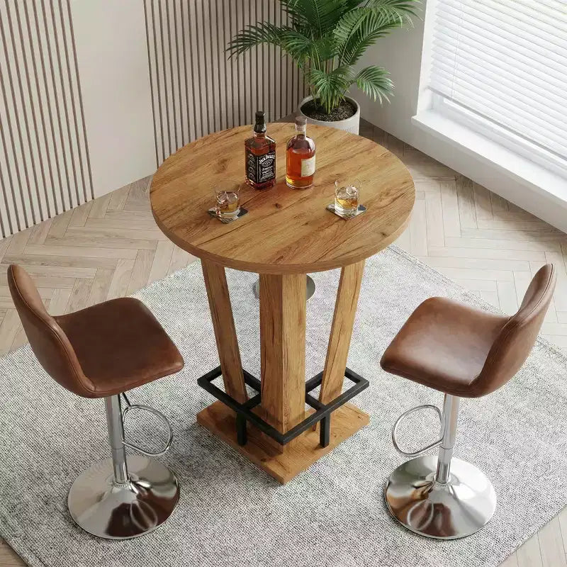 MAYEERTY 31.5 Round Minimalist Bar Table, MDF Top with Acrylic Base & Metal Footrest, 39.37 Height Bistro Table for Small Spaces
