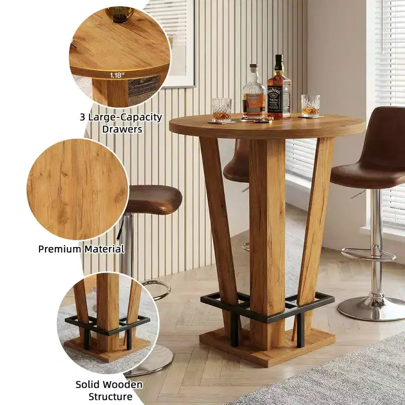 MAYEERTY 31.5 Round Minimalist Bar Table, MDF Top with Acrylic Base & Metal Footrest, 39.37 Height Bistro Table for Small Spaces