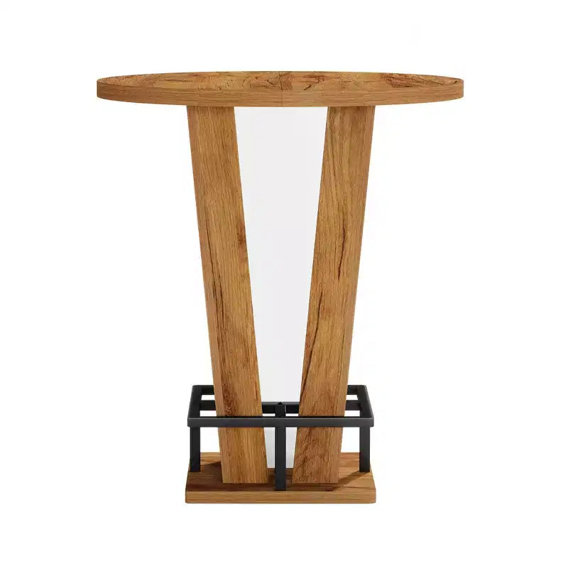 MAYEERTY 31.5 Round Minimalist Bar Table, MDF Top with Acrylic Base & Metal Footrest, 39.37 Height Bistro Table for Small Spaces