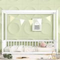 MAYEERTY Twin Canopy Frame Floor Bed with Guardrails, Fence, White