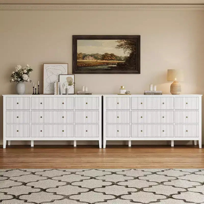 Heynemo Fluted 9 Drawer Dresser, 59 Wide Modern Chest of Drawers with Metal Handle, TV Stand Storage Organizer for Bedroom, Living Room