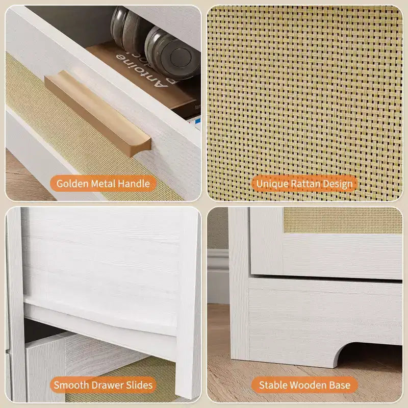 12 Drawer Dresser for Bedroom, Modern Farmhouse Rattan Chest of Drawers with Handles, Wood Dresser for Closet, Living Room, Entryway, and Hallway