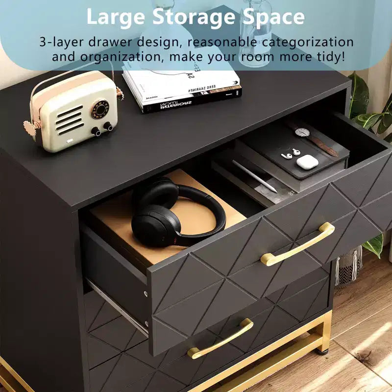 Dresser for Bedroom with 7 Drawers, 51.1 Farmhouse Chest of Drawers Closet with Metal Handle, Wooden Dresser Organizer, for Bedroom, Living Room