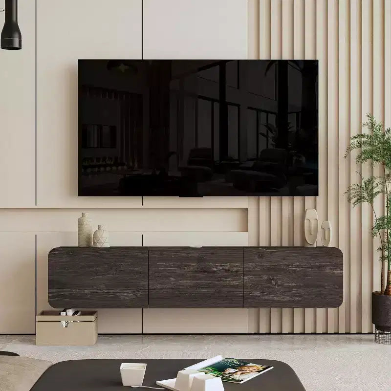 HomeStock Floating Wall TV Stand, Floating Entertainment Center, Floating TV Stand 65 inch for up to 80 inch TV and TV Stand Floating, Black