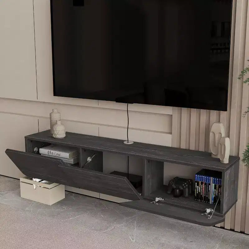 HomeStock Floating Wall TV Stand, Floating Entertainment Center, Floating TV Stand 65 inch for up to 80 inch TV and TV Stand Floating, Black