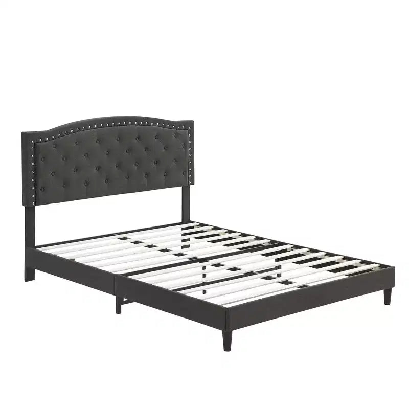 Full/Queen Size Platform Bed Frame, Modern Upholstered Bed Frame with a Height-Adjustable Button-Tufted Headboard, Noise Free Wood Slats Mattress