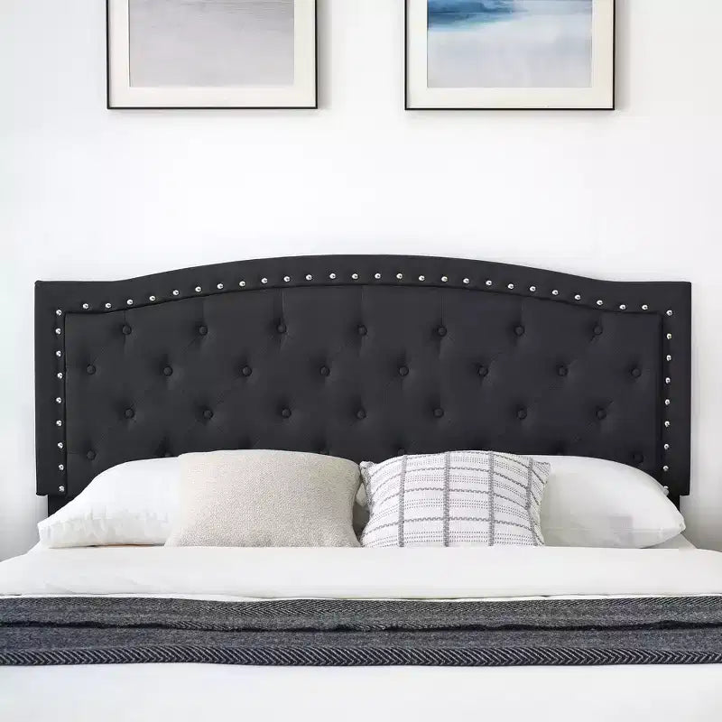 Full/Queen Size Platform Bed Frame, Modern Upholstered Bed Frame with a Height-Adjustable Button-Tufted Headboard, Noise Free Wood Slats Mattress