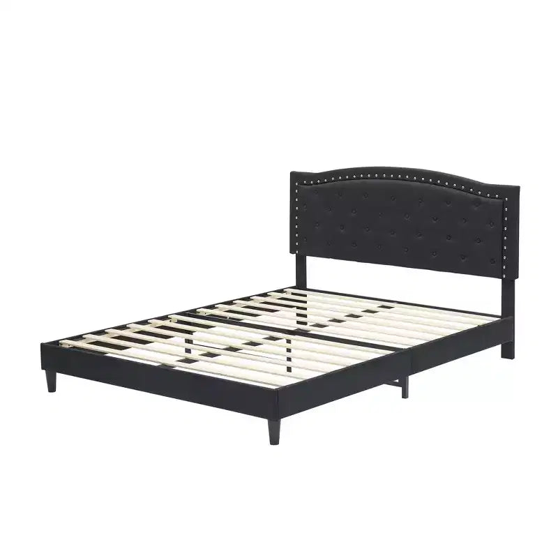Full/Queen Size Platform Bed Frame, Modern Upholstered Bed Frame with a Height-Adjustable Button-Tufted Headboard, Noise Free Wood Slats Mattress