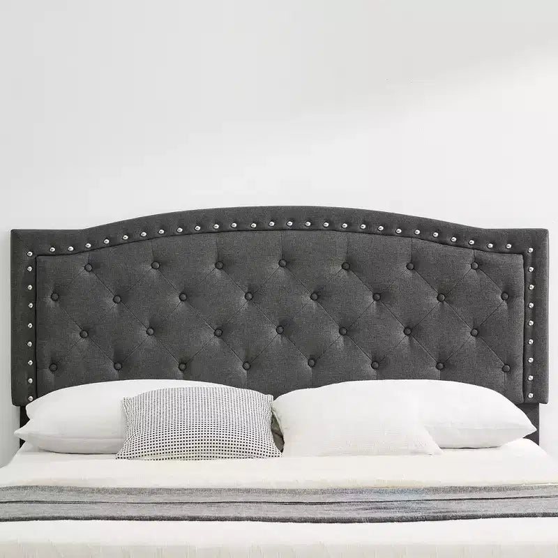 Full/Queen Size Platform Bed Frame, Modern Upholstered Bed Frame with a Height-Adjustable Button-Tufted Headboard, Noise Free Wood Slats Mattress