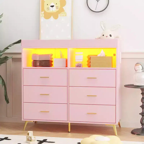 6 Drawer Dresser, Baby Changing Table Dresser, Convertible Nursery Dresser for Infant Essentials, Modern Changing Table Top with Pad Included