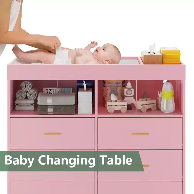 6 Drawer Dresser, Baby Changing Table Dresser, Convertible Nursery Dresser for Infant Essentials, Modern Changing Table Top with Pad Included