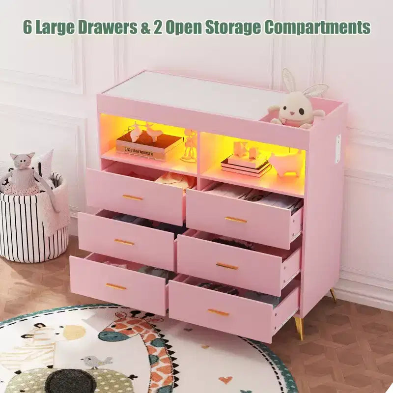 6 Drawer Dresser, Baby Changing Table Dresser, Convertible Nursery Dresser for Infant Essentials, Modern Changing Table Top with Pad Included