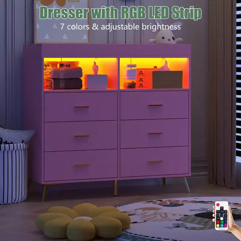 6 Drawer Dresser, Baby Changing Table Dresser, Convertible Nursery Dresser for Infant Essentials, Modern Changing Table Top with Pad Included