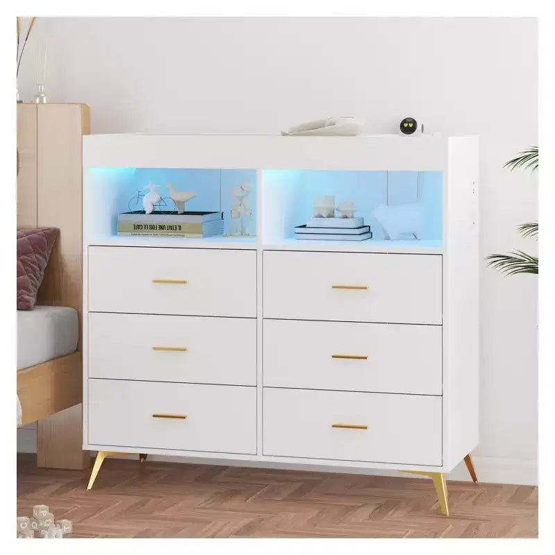 6 Drawer Dresser, Baby Changing Table Dresser, Convertible Nursery Dresser for Infant Essentials, Modern Changing Table Top with Pad Included